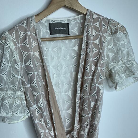 Reformation Lucas Eyelet Mini Dress Womens New Small Ivory - Picture 3 of 11